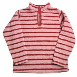 Hanna Andersson Sherpa Fleece Quarter-Zip Pullover Pink Red Stripe Size 140/10